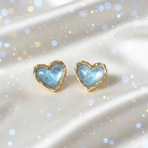 Gold and Blue Heart Earrings